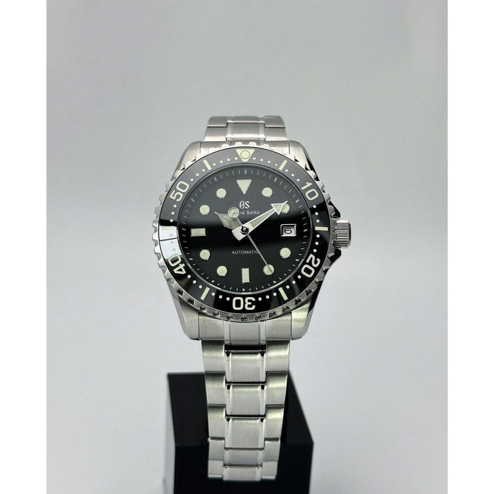 Custom Grand Seiko Mod • Premium Black Silver GS w/ Lumed Bezel • 44mm